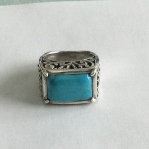 Genuine Turquoise and Sterling Square Shank Ring